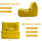 Bean Bag Chair for Adults, Single Lounge Chair with Lumbar Pillow, Comfy Floor Sofa with High-Resilience Foam, Lazy Accent Chair for Living Room, Bedroom, Apartment, Or Reading Corner, Yellow