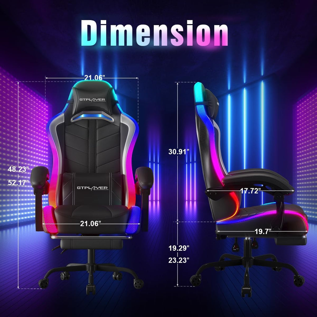 GTPLAYER Gaming Chair, Computer Chair with RGB LED Lights, High Back Ergonomic Chair for Adults with Footrest and Linkage Armrests& Headrest Lumbar Support (Without Bluetooth Speakers)