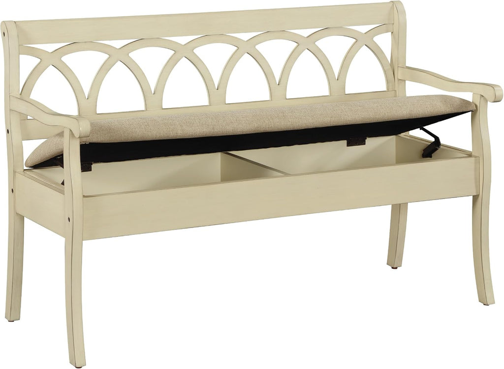 OSP Home Furnishings Coventry Solid Wood and Veneer Storage Bench, Antique White