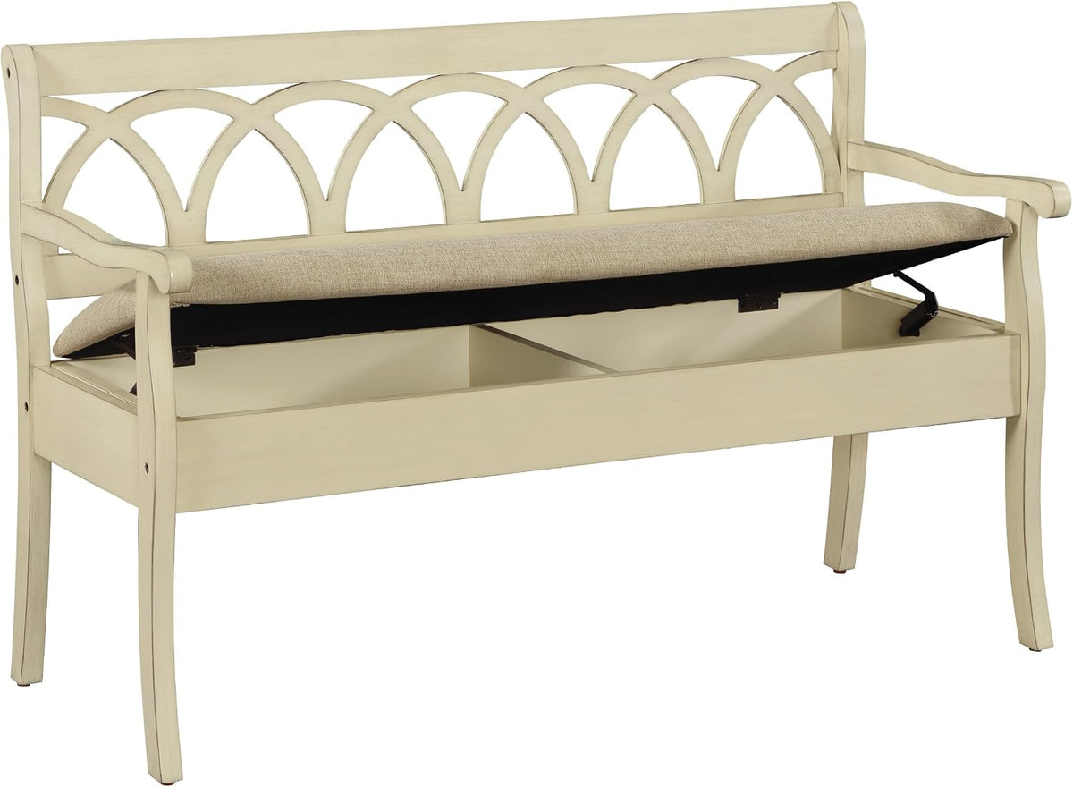 OSP Home Furnishings Coventry Solid Wood and Veneer Storage Bench, Antique White