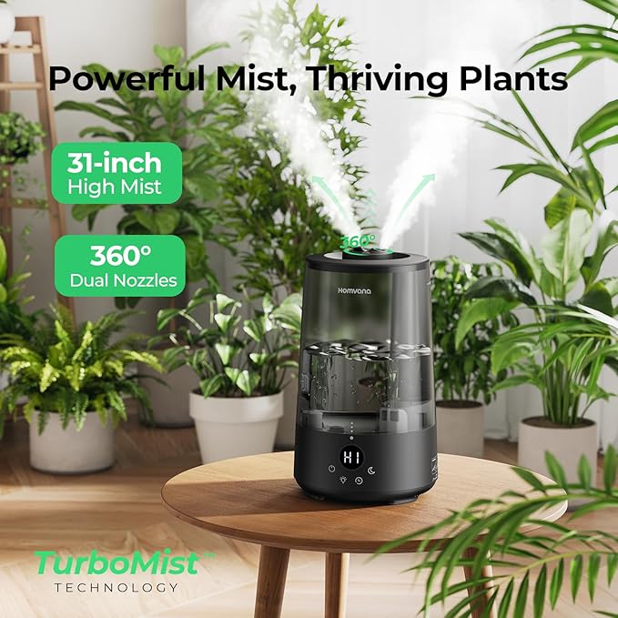 Homvana 3.6L Cool Mist Humidifiers for Bedroom, Large Room, Home, House, Office, Living Room, 34H Top Fill Easy to Clean Small Humidifier for Plants indoor, Grow Tents, Greenhouse, Filterless (Black)