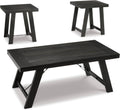 GTU Furniture Casual Engineered Wood Rectangular 3-Piece Coffee Table Set, Cocktail Table with 2 Matching End Tables, Black/Pewter Finish for Living Room