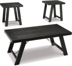 GTU Furniture Casual Engineered Wood Rectangular 3-Piece Coffee Table Set, Cocktail Table with 2 Matching End Tables, Black/Pewter Finish for Living Room
