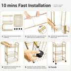3 Tier Rolling Utility Cart, Storage Trolley Service Cart with Wheels Easy Assembly for Kitchen, Living Room, Office, Salon, Gold | Storage Trolley Service Cart with Lockable Wheels, Easy Assembly for Kitchen, Living Room, Office, Salon, Dorm