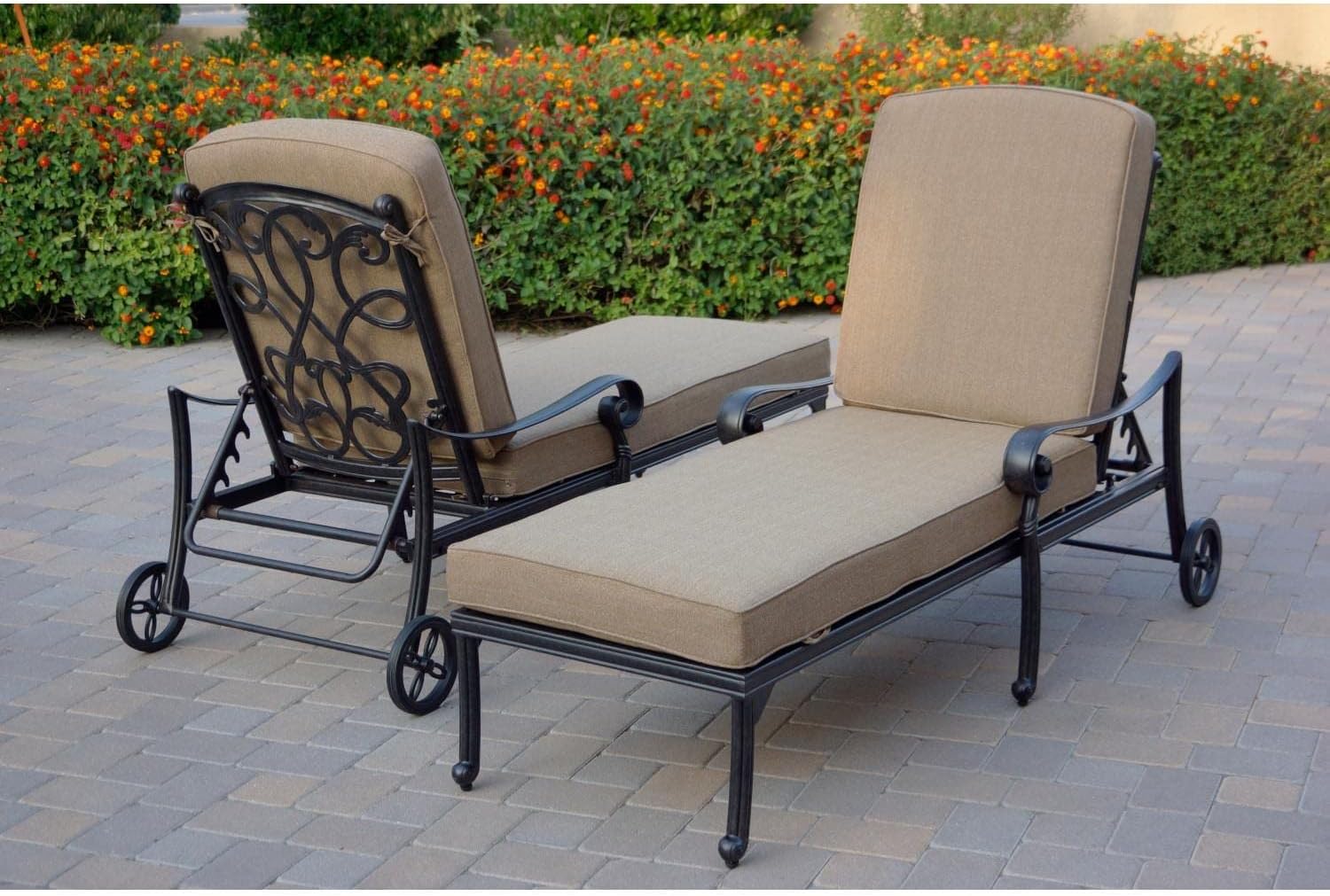 Darlee Santa Monica 3 Pc Cast Aluminum Chaise Lounge Set w/ 24 Inch Table & in Antique Bronze/Sesame