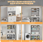 42" Tall Kitchen Pantry Storage Cabinet with Microwave Stand, with Charging Station, Farmhouse Food Pantry with Drawers for Living Room,Dining Room (White)