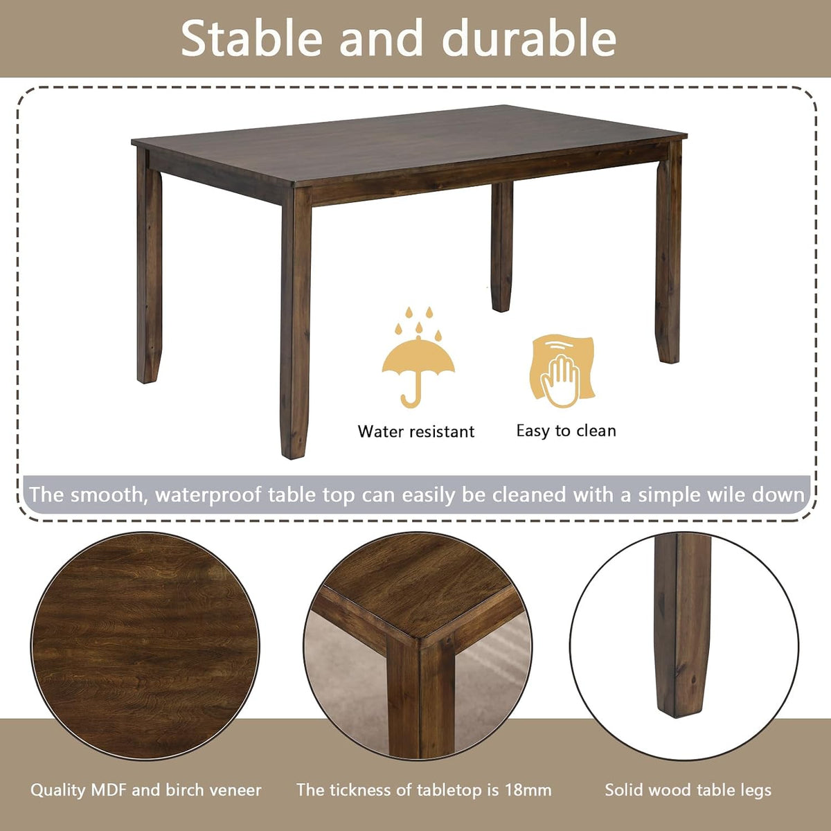 Harper & Bright Designs 6-Piece Dining Table Set with 4 Chairs and Bench, Modern Wood Kitchen Table Set for Dining Room, Breakfast Nook or Small Spaces, Walnut