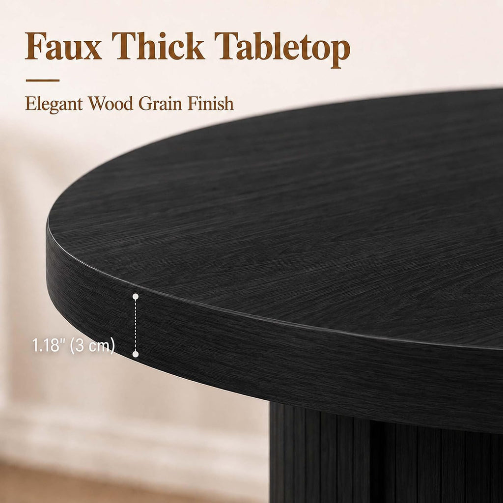 47-63" Extendable Round Dining Table with Storage for 4-6 Person, Fluted Circle Dining Table with 2-Tier Shelves|Leaf, Space-Saving Design (Black, 4-6 Person)