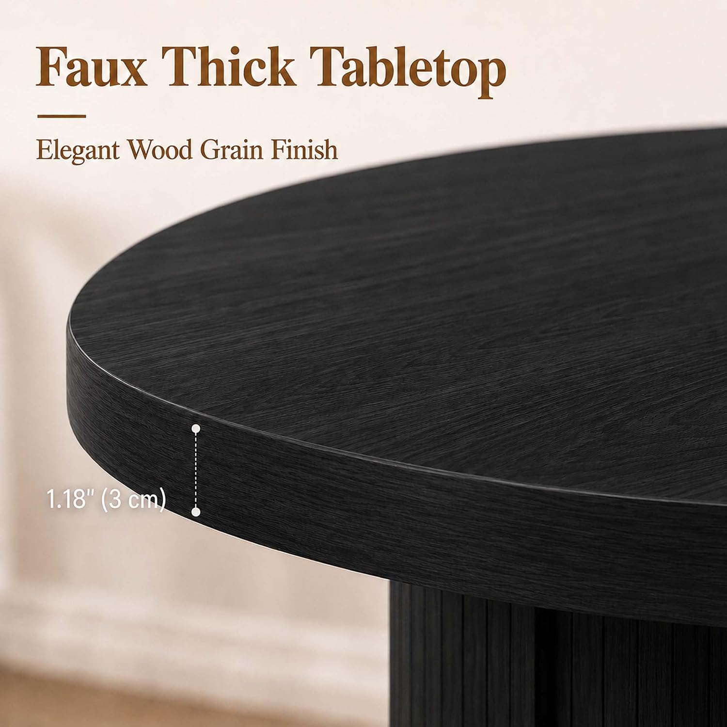 47-63" Extendable Round Dining Table with Storage for 4-6 Person, Fluted Circle Dining Table with 2-Tier Shelves|Leaf, Space-Saving Design (Black, 4-6 Person)