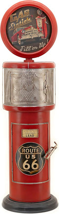 Zaer Ltd. Vintage Style Gas Pump Wine Rack with LED Light Accents, Route 66 Design, 70.5" Tall Metal Storage Display Cabinet, Red