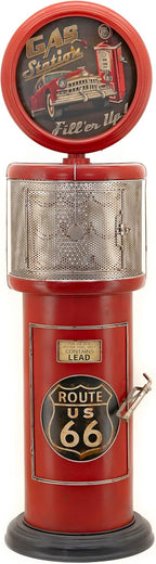 Zaer Ltd. Vintage Style Gas Pump Wine Rack with LED Light Accents, Route 66 Design, 70.5" Tall Metal Storage Display Cabinet, Red