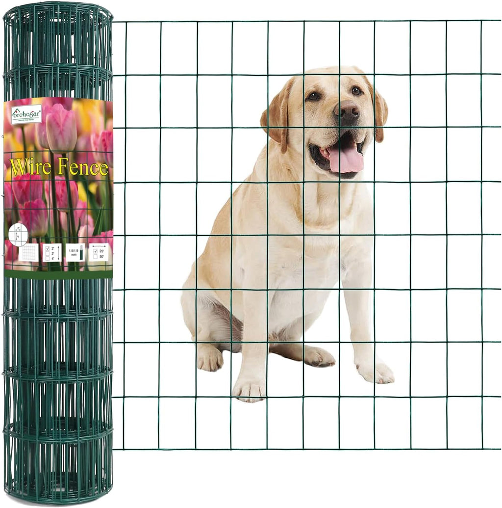 Green PVC Coated Welded Wire Fence 24 Inch x 25 Foot, 2 Inch x 3 Inch 16GA, Garden Border Fencing Roll Vinyl Coating Metal Wire Mesh for Yard Vegetable Plant Protection Poultry Netting