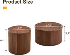 KEIKI Round Nesting Coffee Table Set of 2, Roman Wood Center Table & End Table Set with Built-in Storage, Modern Accent Tables for Small Space Living Room Bedroom, No Assembly, Brown