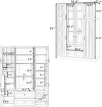Modern Pantry Storage Cabinet with Adjustable Shelves and Drawers, 6 Doors Wood Cupboard with Pull-Out Trays and Wine Rack for Dining Room, Kitchen (Blue)