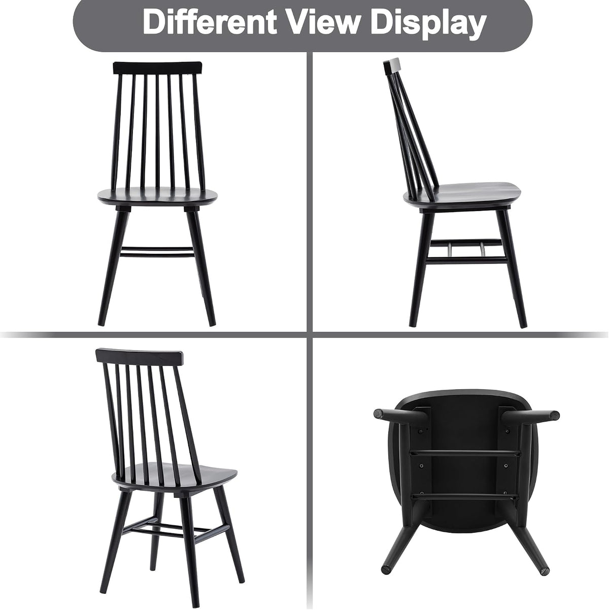 DUHOME Windsor Dining Chairs Set of 6 Wood Dining Room Chair Slat Back Kitchen Room Chair Side Chair (Black, 6 PCS)