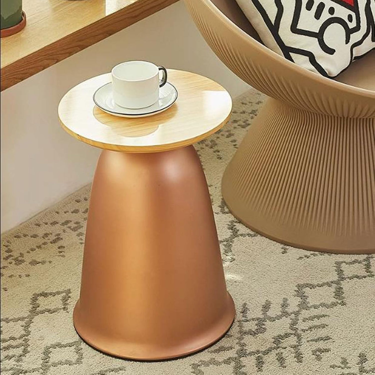 Home Office Furniture Round End Table,Accent Ideal for Any Room, Sofa Couch Side Living, Bed Tables Nightstand Bedroom, with Wood Tabletop and Metal Structure for Home Decor