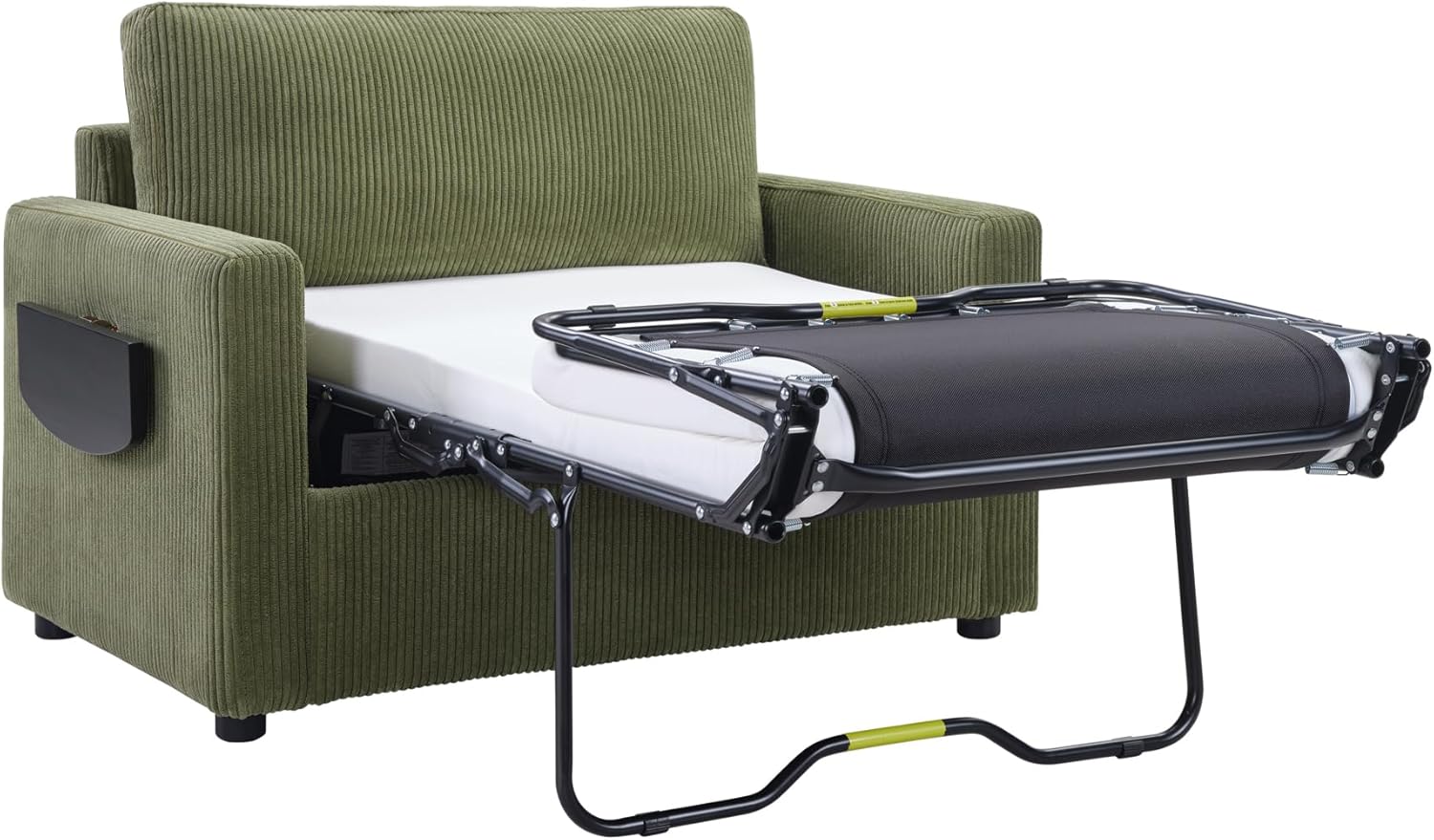 Twin Size Sofa Bed 47.2" Sleeper Sofa Loveseat Sofa with a Foldable Mattress, a Foldable Side Table, a Side Storage Pocket and Two USB Ports for Living Room, Green