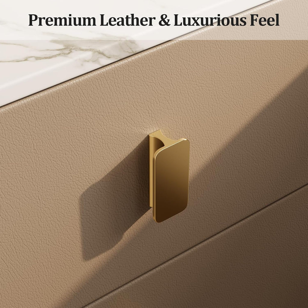 AQIMUELE Narrow Nightstand with Drawers, Narrow Side Table Leather, Small Bedside Tables for Bedroom. (Beige)