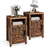 oneinmil Farmhouse Nightstand with Charging Station, Couch Side Table Set of 2, Bedside Table with Storage Space, End Tables with Barn Door, Bed Side Tables for Living Room and Bedroom, Rustic Brown