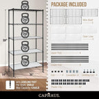 CAPHAUS NSF Adjustable Height Wire Shelving Unit w/Liner, 5-Tier Metal Steel Storage Shelf for Basement, Garage, Utility Organizer, No Wheels, Black