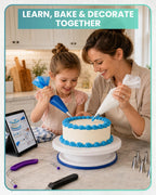 RFAQK 90PCs Cake Decorating Kit for Beginners, Baking Supplies Includes Cake Turntable, Cake Leveler, 24 Icing Piping Tips, 56 Piping Bags, 2 Couplers, Spatulas, Scrapers, Video Course and Booklet