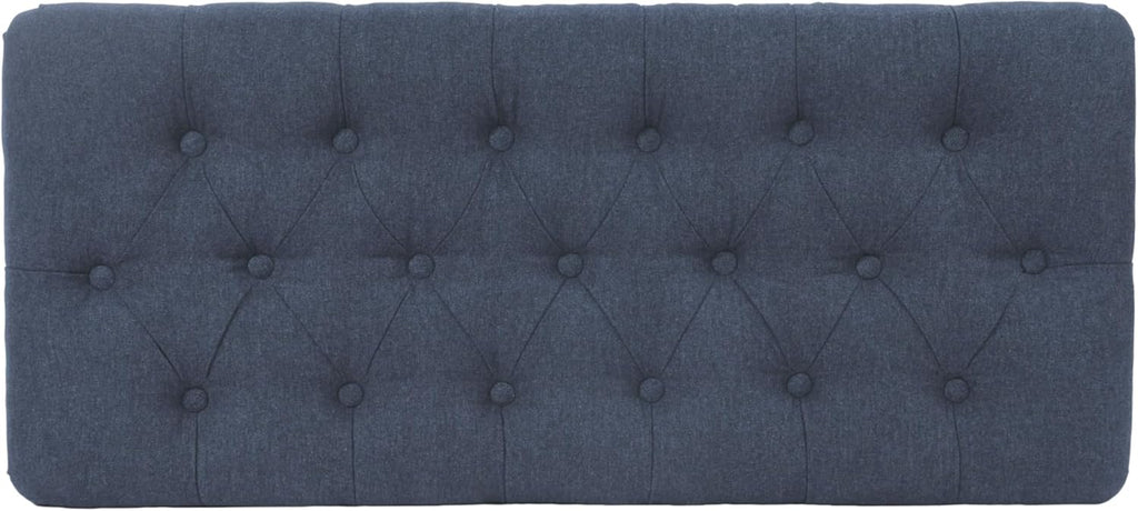 Homepop Home Decor | Tufted Ainsley Button Storage Ottoman Bench with Hinged Lid | Ottoman Bench with Storage for Living Room & Bedroom, Blue Woven