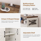 Befrases Farmhouse Sideboard Buffet Cabinet, Barn Doors Storage Cabinet with Drawers and Open Shelf, 47.2'' Wood Coffee Bar Microwave Station for Kitchen, Living Room, Hallway, White