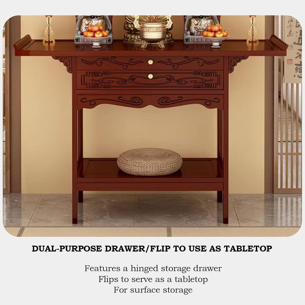 Chinese Meditation Buddhist Cabinet with Drawer Storage | Personal Shrine Stand Prayer Tables For Bedroom, Living Room, Office, Entryway(Walnut,120x33cm/47.2x12.9in)