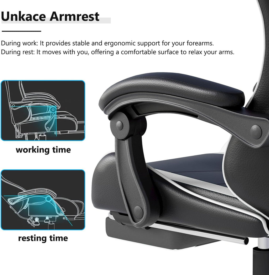 OS MOTOR Gaming Chair with Headrest and Lumbar Support, White | Ergonomic High Back Office Chair, Racing Style Executive Computer Desk Chair, Leather Adjustable Swivel Task Chair, Home
