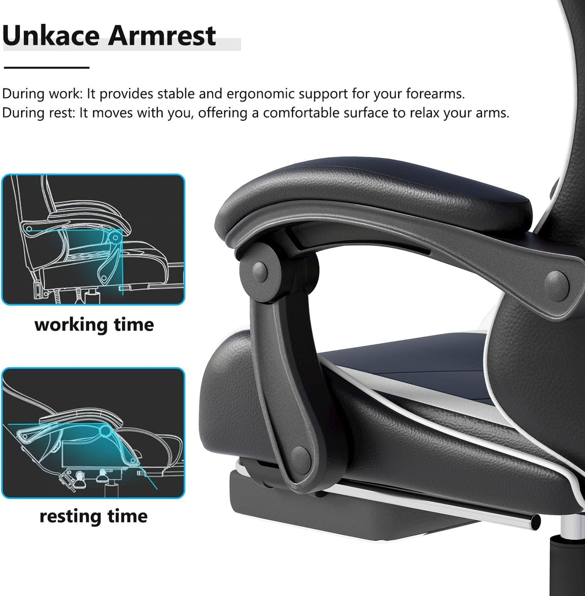 OS MOTOR Gaming Chair with Headrest and Lumbar Support, White | Ergonomic High Back Office Chair, Racing Style Executive Computer Desk Chair, Leather Adjustable Swivel Task Chair, Home