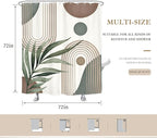 Glawry Boho Shower Curtain Brown Mid Century Abstract Plant Palm Leaves Modern Arch Curve Bathroom Minimalist Geometric Aesthetic 72Wx72L Inches Bath Accessories Art Home Decor Fabric 12 Pack Hooks