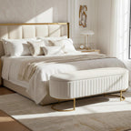 50.5” Velvet Storage Ottoman Bench with Gold-Toned Legs, Luxury Upholstered End of Bed Multi-Functional Footrest & Seat for Bedroom & Entryway