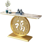 Modern Entryway Table Behind Couch Table | Sintered Stone Tabletop with Metal Base, Long Sofa Table for Living Room Entrance Hallway(Gold-A,120x30x80cm)