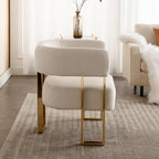 Barrel Accent Chair, Living Room Side Chair with Golden Metal Legs, Soft Velvet Upholstered Reading Armchair for Bedroom, Modern Club Chair for Reception Room/Lounge/Office, Ivory