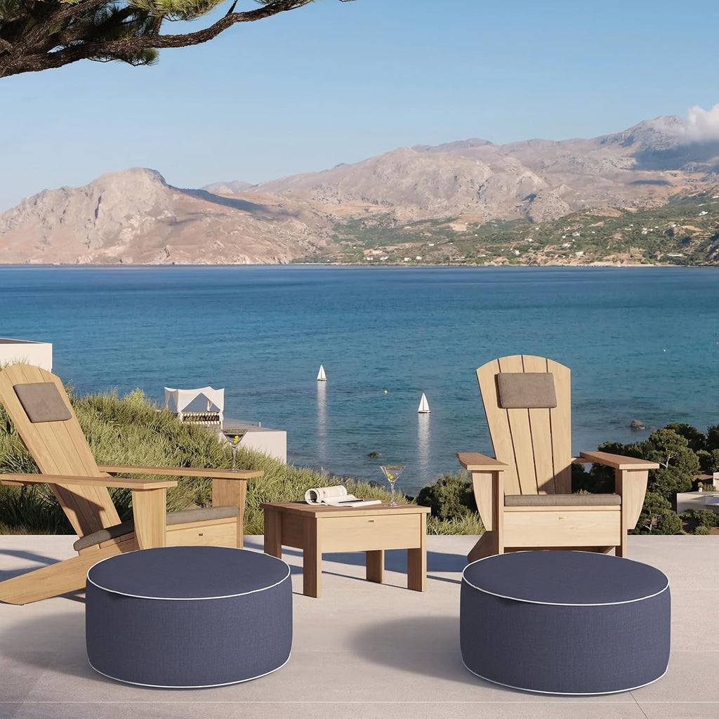 DYTXIII Inflatable Ottoman Stool D21 xH9 for Outdoor/Indoor Use, Water Repellent Patio Foot Rest Stool with Portable Handle,Round Pouf Ottoman Suitable for Garden,Deck and Camping - Textured Navy