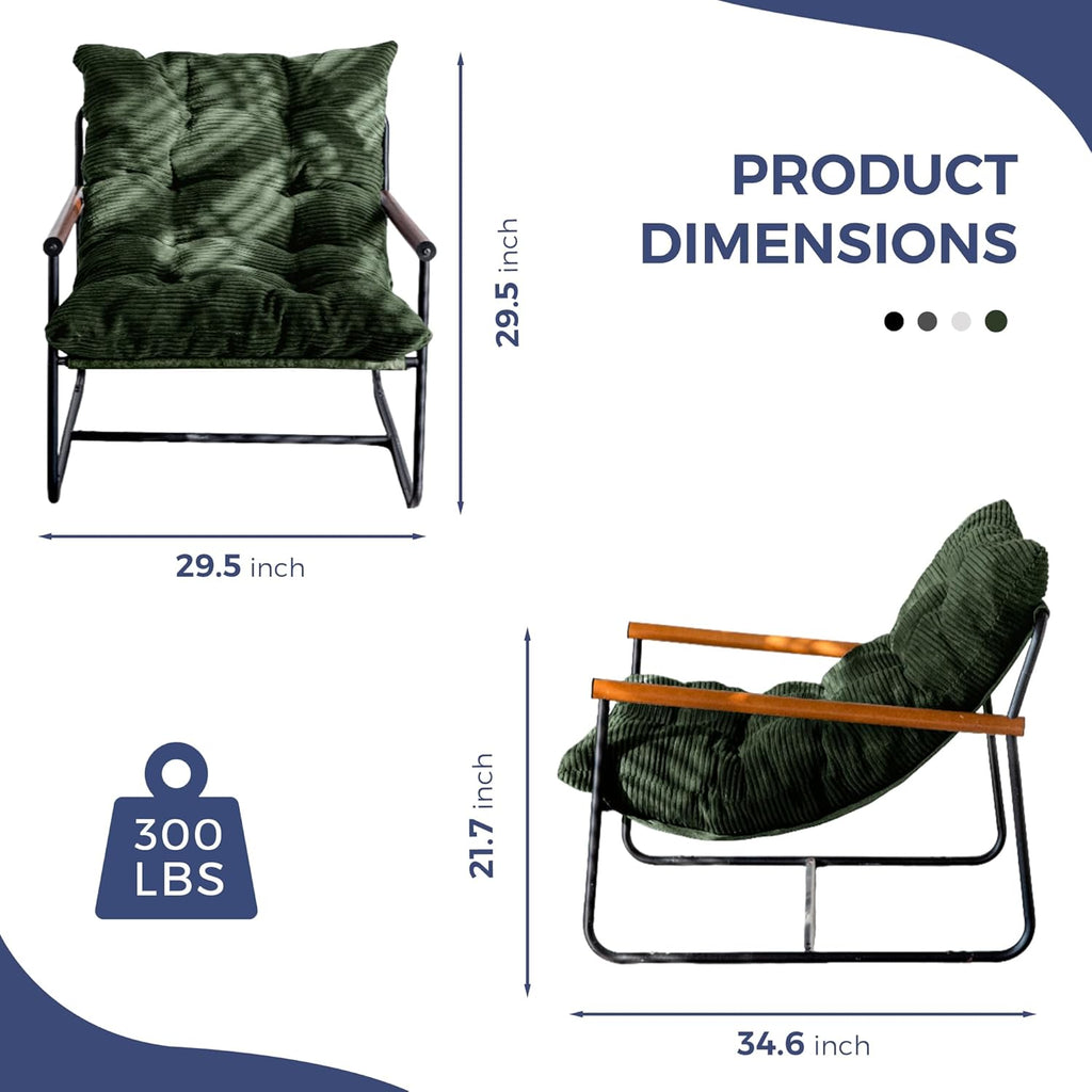 MAXYOYO Modern Accent Chair, Comfy Living Room Chair with Metal Frame | Accent Chair Upholstered Armchair with Soft Cushion for Bedroom Balcony Lounge Reading Room, Dark Green