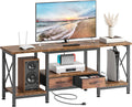 DUMOS 55" TV Stand with Fabric Drawers for 55 60 65 Inches TV | Entertainment Center and Industrial TV Console Table with Open Storage Shelves for Living Room, Bedroom, Rustic Brown