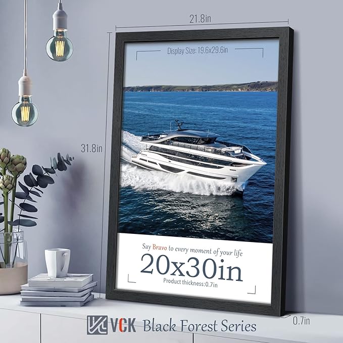 VCK 20x30 Poster Frame Set of 4 - Black, Gallery-Quality Wood Picture Frames, 1.1-Inch Wide Border, Polished Plexiglass, Vertical or Horizontal Wall Display for Photo/Art/Prints, Black