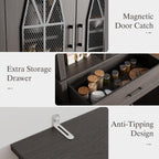 Kitchen Pantry Storage Cabinet with Doors and Shelves, Industrial Pantry Storage with Iron Mesh Doors for Kitchen Dining Room, Living Room, Black