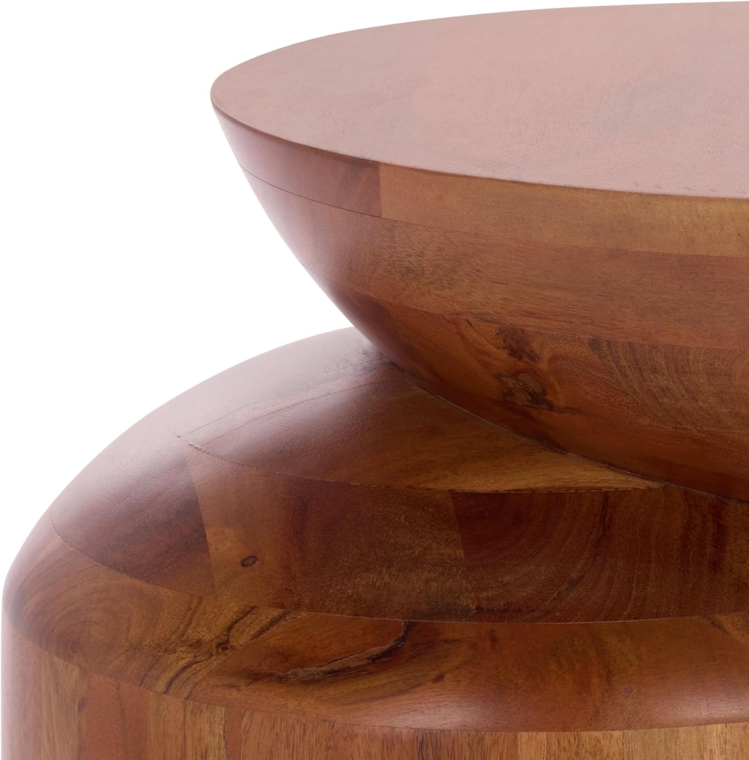 SAFAVIEH Home Collection - Masew Solid Wood Accent Table with Sculptural Stacked Design in Walnut Finish, Modern Side Table, Fully Assembled (ACC3228A)
