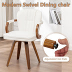 Swivel Dining Chairs Set of 4 Mid Century Modern White Faux Leather Upholstered Kitchen Chairs with Bentwood Frame Armrests Side Chairs,Comfortable Ergonomic Wood Accent Chair No Wheels
