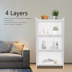 Kitchen Sideboard Pantry Cabinets with Hooks, 4 Tier Kitchen Organizer Shelf for Dishes, Wine, Pots and Pans with 4 Hooks, Modern Food Pantry Cabinets with Drawer for Kitchen Dining Living Room, White