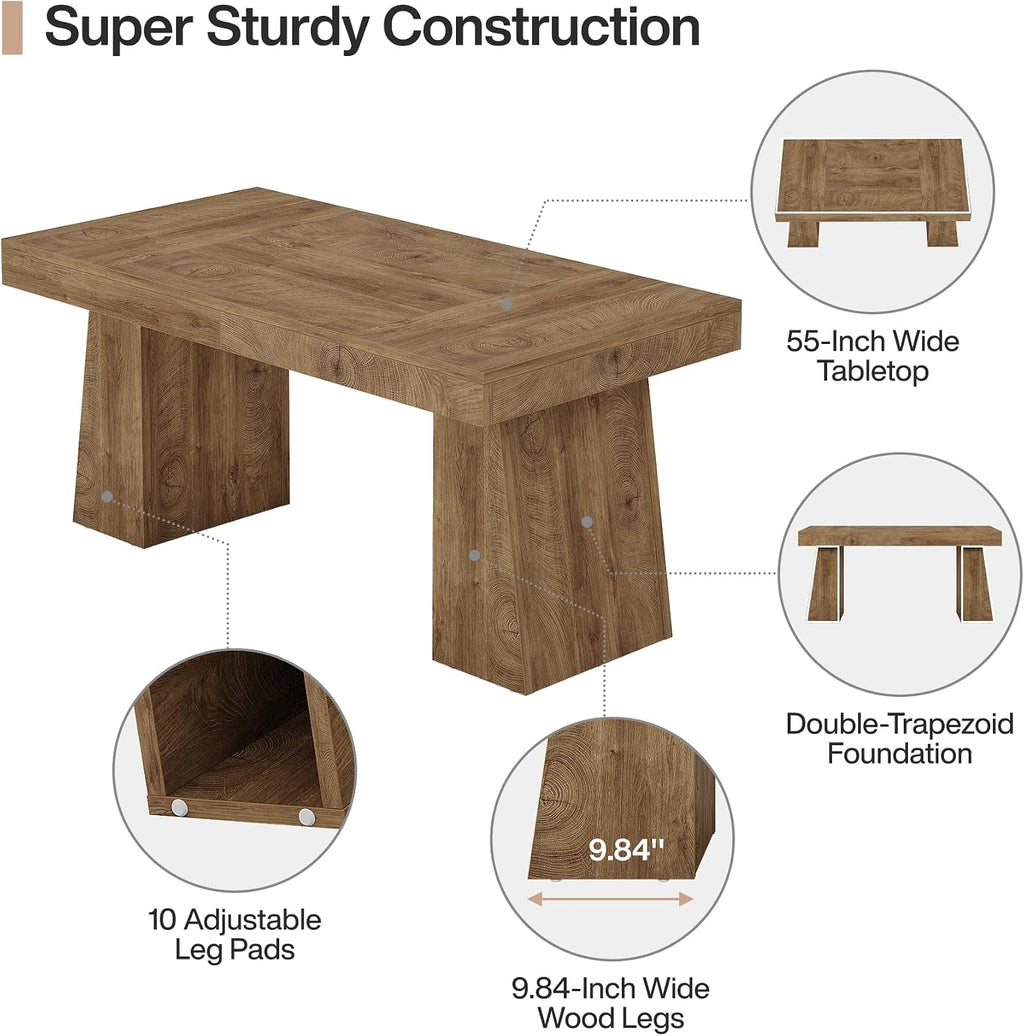 Tribesigns 55" Executive Desk, Wooden Office Desk with Double Pedestal, Modern Computer Writing Table for Home Office, Light Brown
