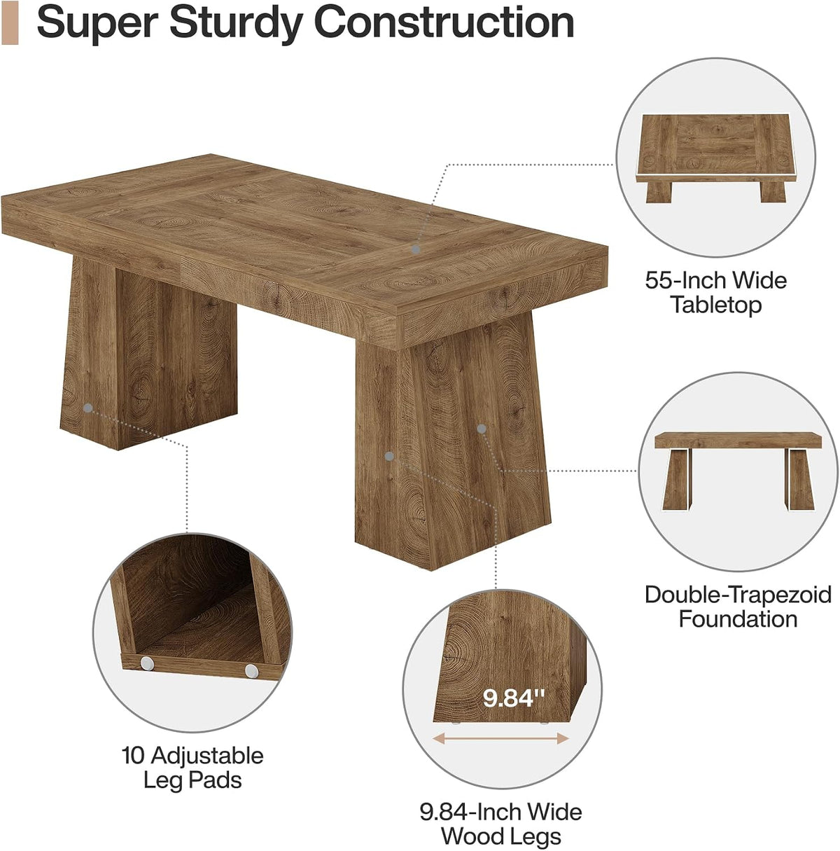 Tribesigns 55" Executive Desk, Wooden Office Desk with Double Pedestal, Modern Computer Writing Table for Home Office, Light Brown