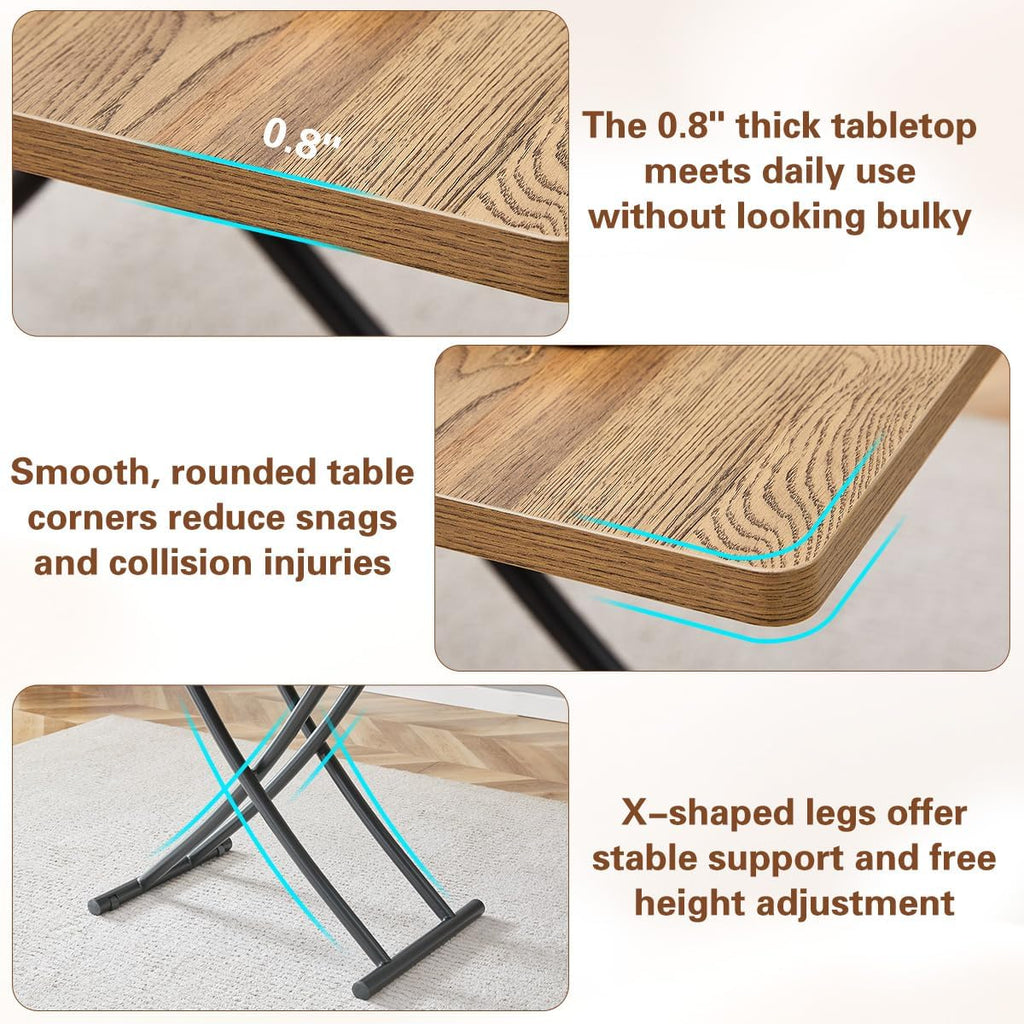 4 in 1 Adjustable Folding Dining Table, Drop Leaf Coffee Table for Small Spaces, Converts to Dining Table, Scratch-Resistant Wood Grain Top with Metal Frame for Breakfast Nook kitchen living Room