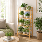 Bamboo Ladder Shelf, 4-Tier Wooden Ladder Bookshelf & Bookcase Organizer