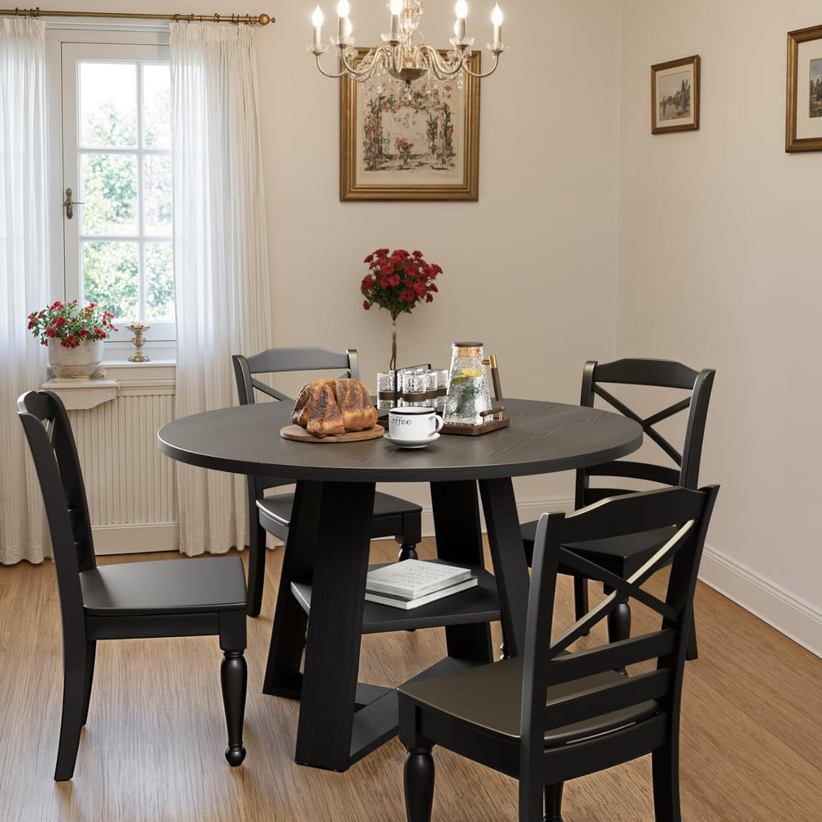 Sannwsg 43 Inch Round Dining Table for 4, Circle Kitchen Tables with Wooden Pedestal Base, Round Kitchen Table for Dining Room, Kitchens, Living Room