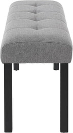 GDFStudio Upholstered Dining Bench with Tufted Linen Seat and Rubber Wood Frame, Modern Entryway Bench Seating for Kitchen Bedroom Living Room, Comfortable Padded Bench, Gray