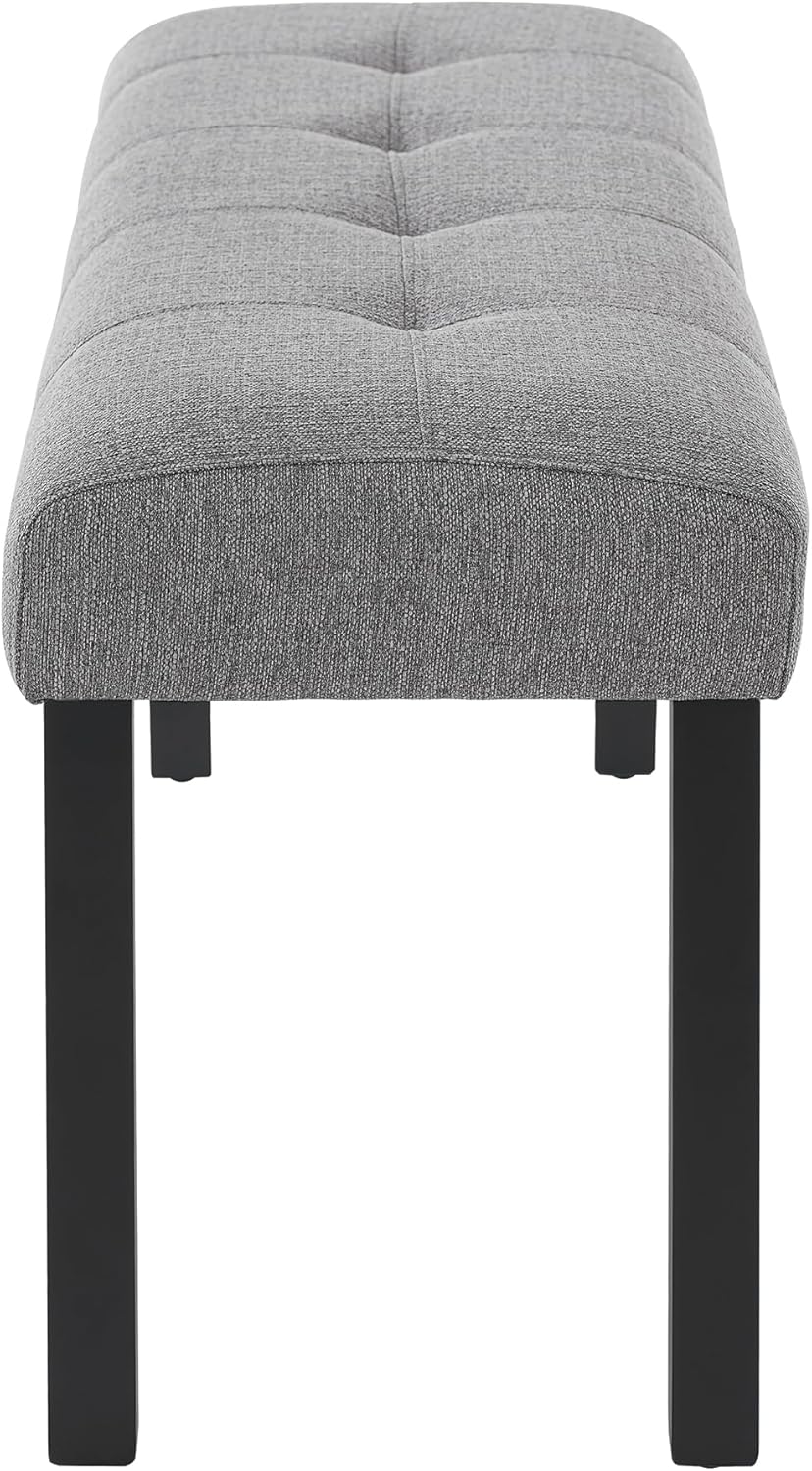 GDFStudio Upholstered Dining Bench with Tufted Linen Seat and Rubber Wood Frame, Modern Entryway Bench Seating for Kitchen Bedroom Living Room, Comfortable Padded Bench, Gray