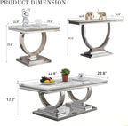 SSLine Modern 4 Piece Living Room Table Set, Includes 1 Coffee Table & 2 End Tables & 1 Console Table, Luxury Faux Marble Coffee Table Set with O-Shape Stainless Steel Base,White Marble& Silver